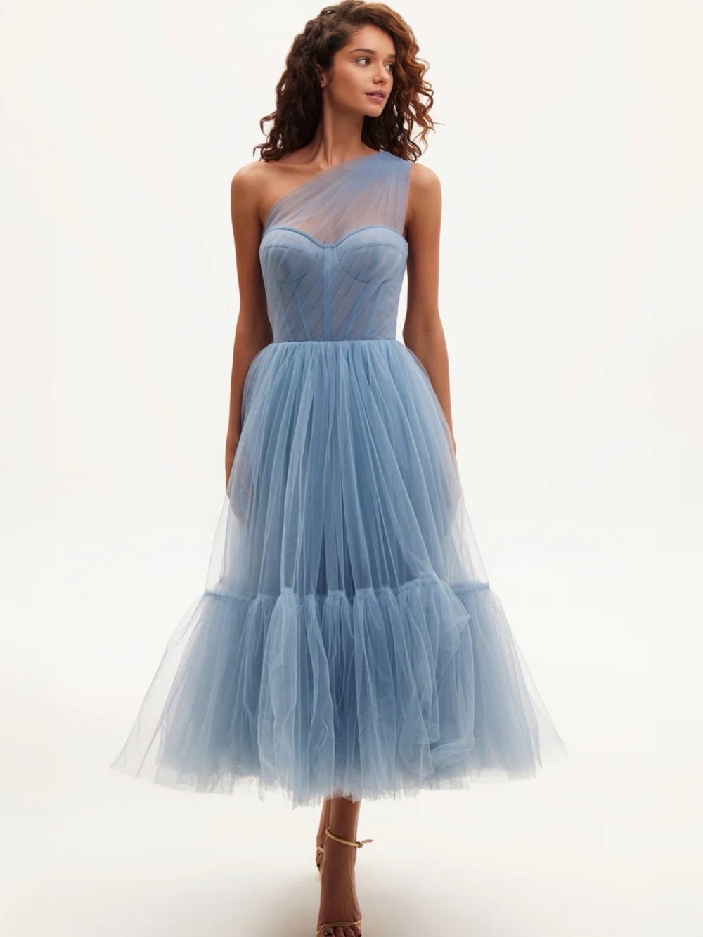 Milla Light Blue One-Shoulder Cocktail Tulle Dress